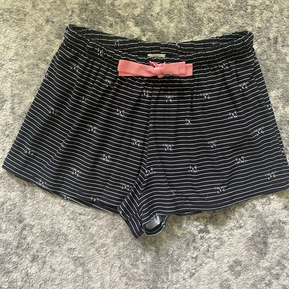 Ardene Striped PJ Shorts, Black & White Striped Pyjama Shorts with Pink Tie